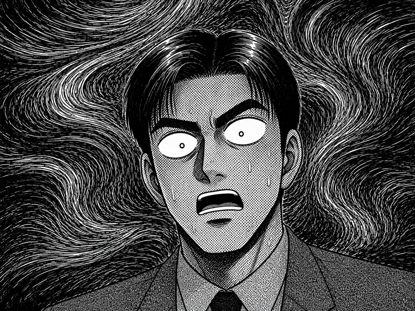 漫画のコマ: 驚愕に目を見開く男